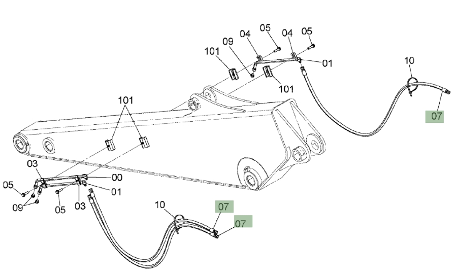 Hitachi ZX135US-3 installation diagram showing hydraulic hose 4601514 at Pipe No. 7