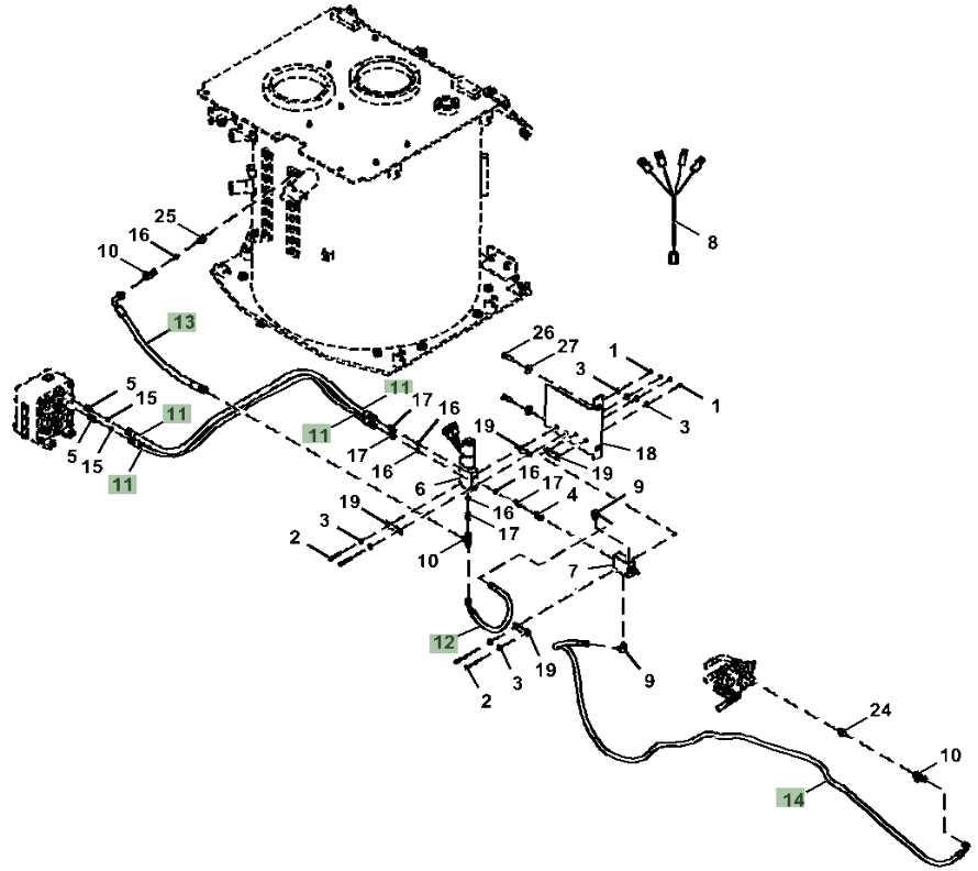 Hitachi ZX200LC-3 installation diagram showing hydraulic hose 4696560 at Pipe No. 11