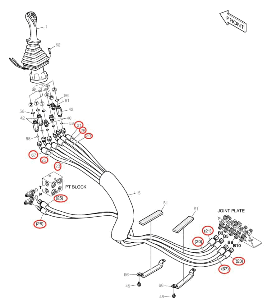 Doosan DX160W-3 installation diagram showing hydraulic hose DS2113031 at Pipe No. 20