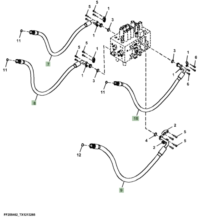 Hitachi ZX370FLC-FE-6N installation diagram showing hydraulic hose 4629051 at Pipe No. 10