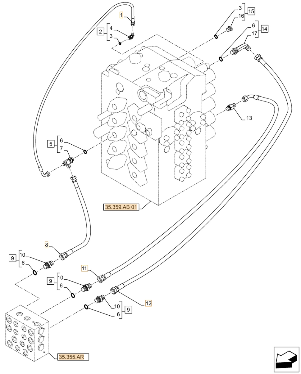 Case CX500D LC installation diagram showing hydraulic hose KHJ2272 at Pipe No. 8
