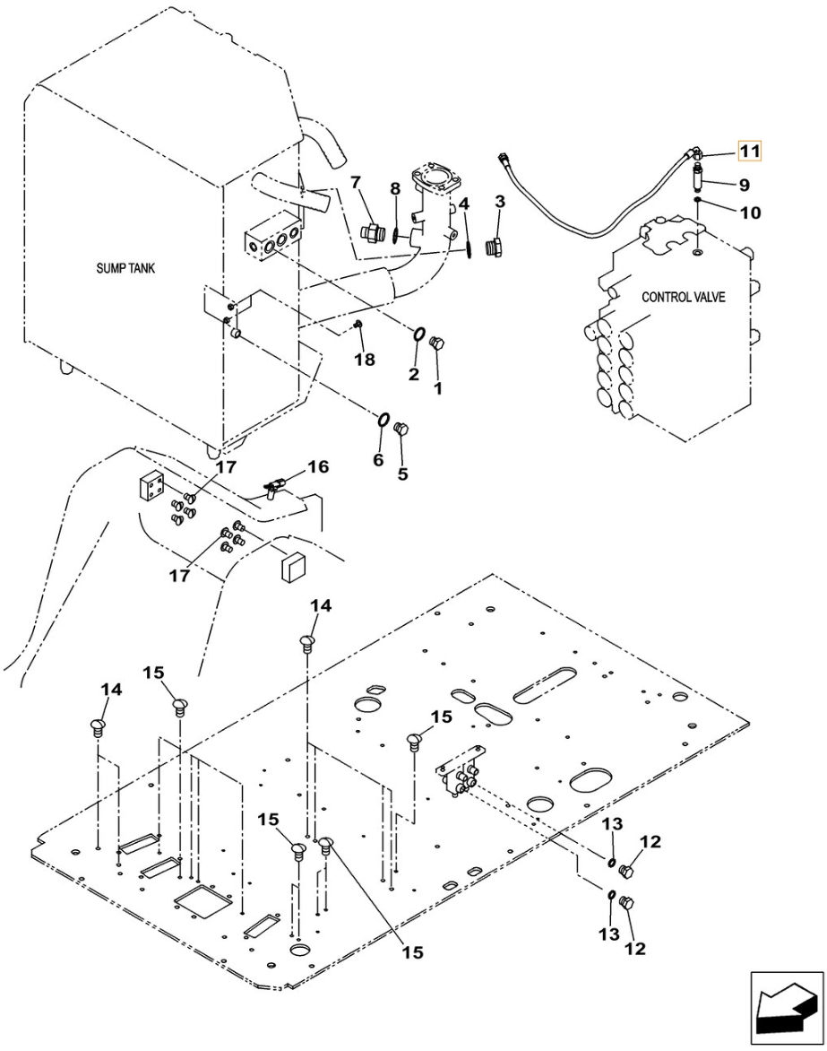 Case CX240C installation diagram showing hydraulic hose KHJ2249 at Pipe No. 11