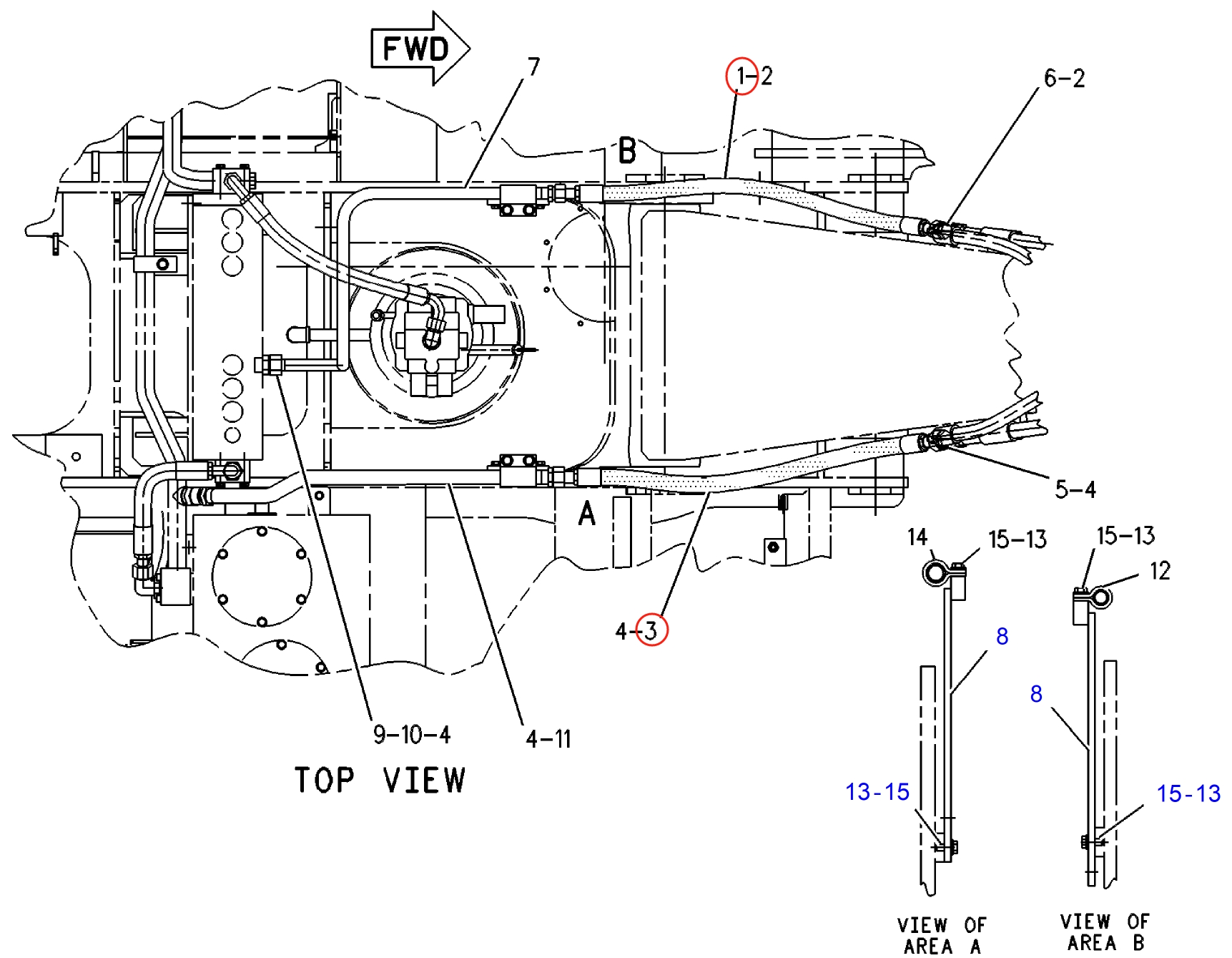 Caterpillar CAT®315-A installation diagram showing hydraulic hose 108-7497 at Pipe No. 1