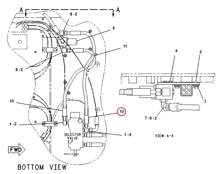 Caterpillar CAT®312-A installation diagram showing hydraulic hose 7I-0184 at Pipe No. 56