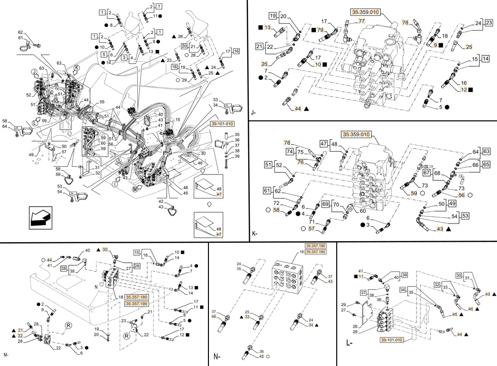 Case CX145D SR W/B installation diagram showing hydraulic hose KHJ2085 at Pipe No. L46