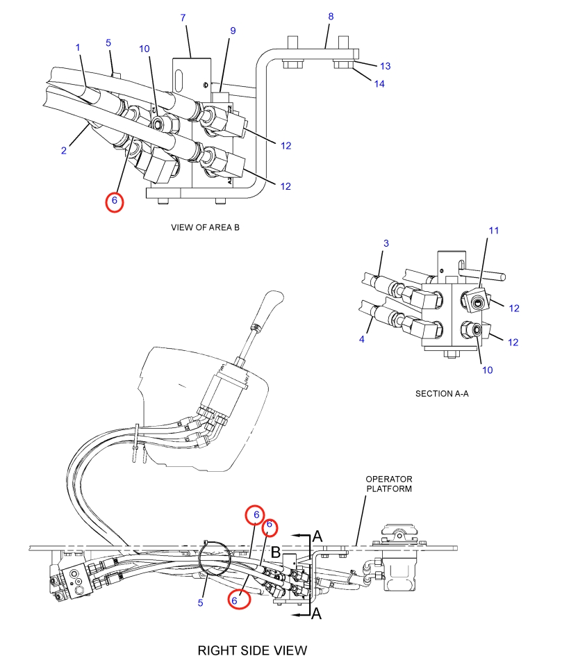 Caterpillar CAT®318E L installation diagram showing hydraulic hose 204-8543 at Pipe No. 6