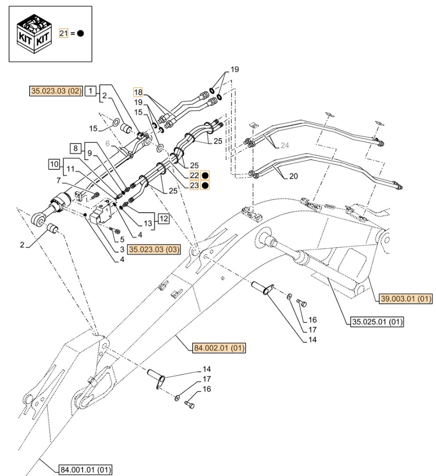 Case CX130C installation diagram showing hydraulic hose KRV19720 at Pipe No. 18