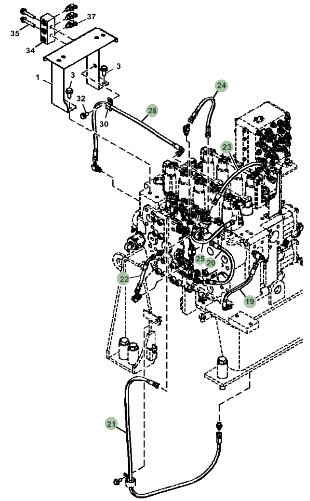 Hitachi ZX470LC-5B installation diagram showing hydraulic hose 4713504 at Pipe No. 23