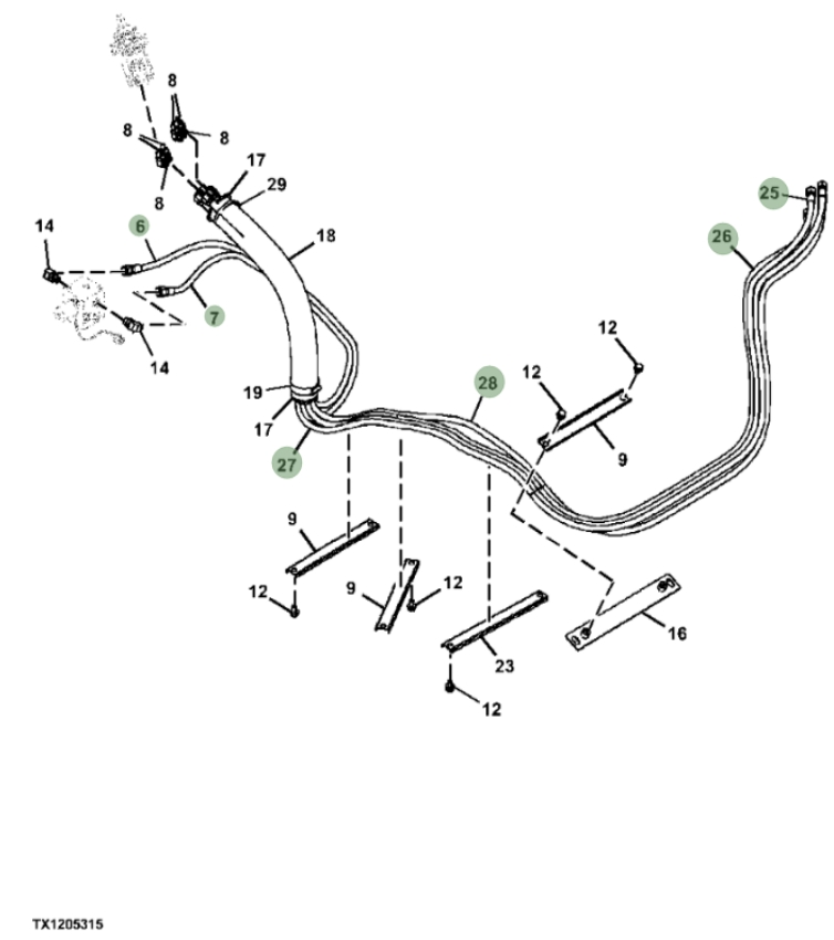 Hitachi ZXS370F-3 installation diagram showing hydraulic hose 4655182 at Pipe No. 28