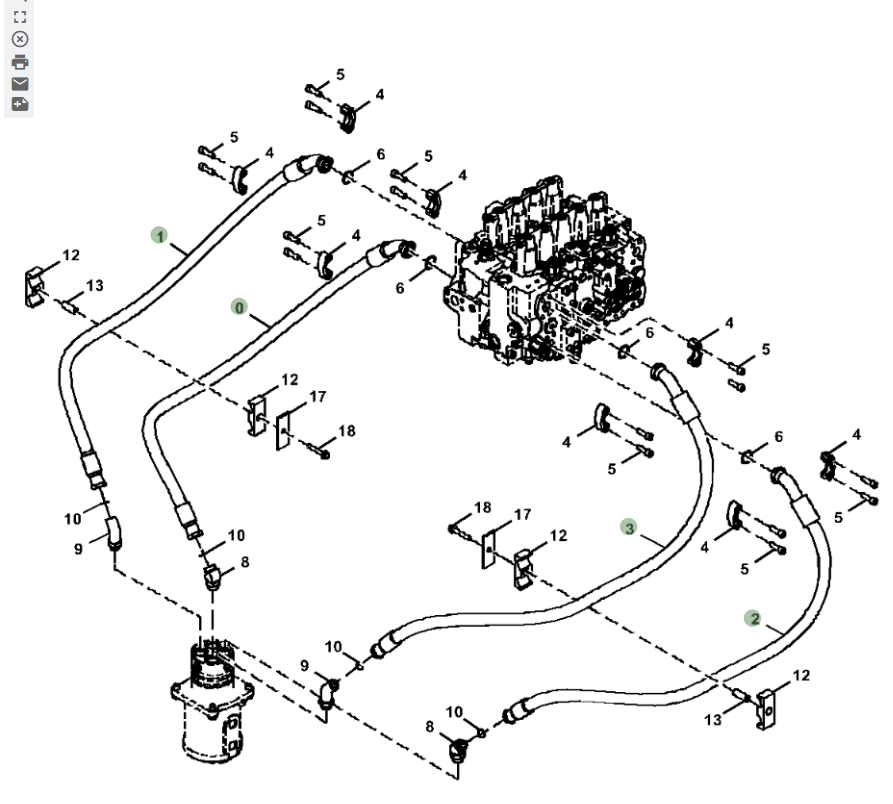 Hitachi ZX670LC-6 installation diagram showing hydraulic hose 4644291 at Pipe No. 3