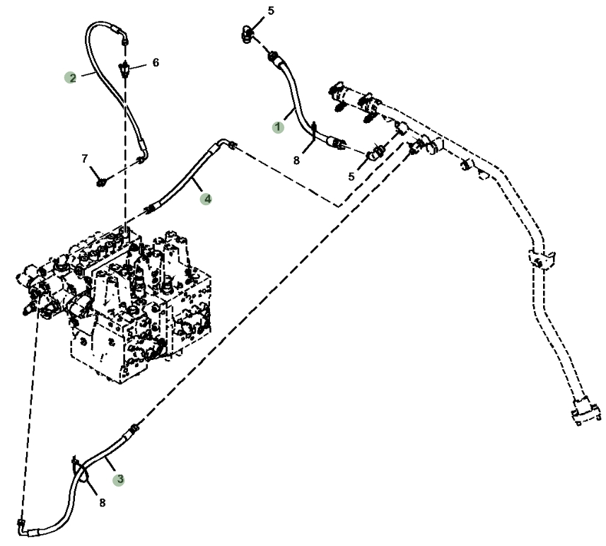 Hitachi ZX130-6N installation diagram showing hydraulic hose 4227025 at Pipe No. 1