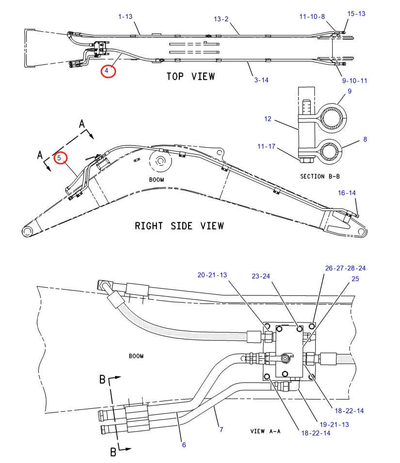 Caterpillar CAT®317-A installation diagram showing hydraulic hose 129-6498 at Pipe No. 4