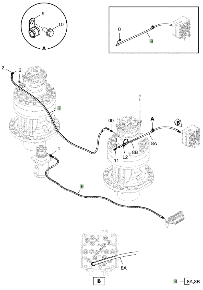 Hitachi EX1200-7 installation diagram showing hydraulic hose 4701770 at Pipe No. 6