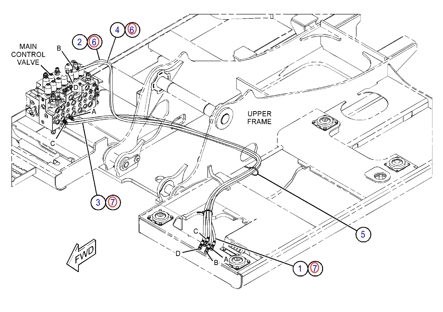 Caterpillar CAT®311F LRR installation diagram showing hydraulic hose 113-6738 at Pipe No. 6