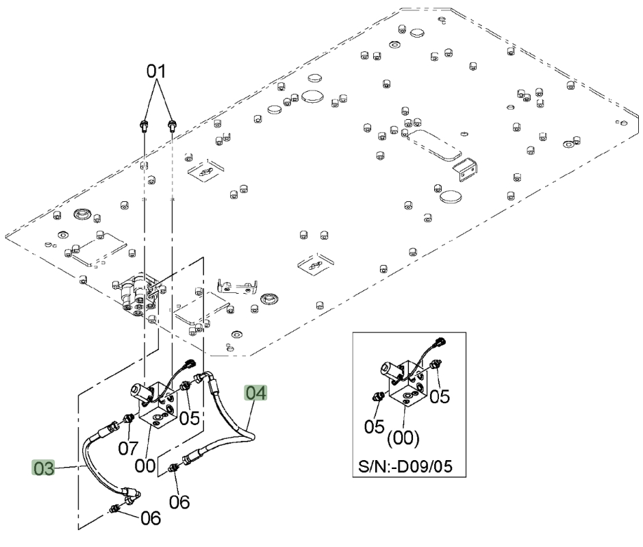 Hitachi ZX450LC-3 installation diagram showing hydraulic hose 4635249 at Pipe No. 4