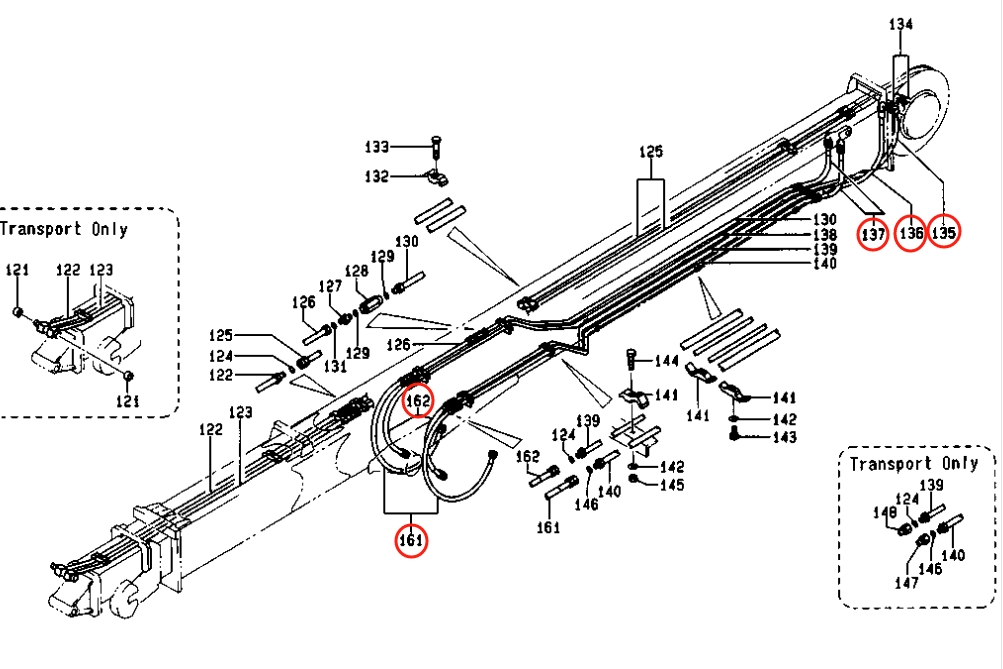 Caterpillar CAT®EL200B installation diagram showing hydraulic hose 099-5589 at Pipe No. 161