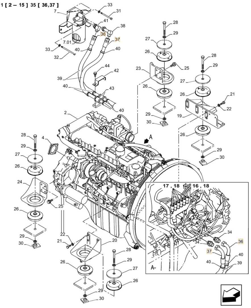Case CX300C LC installation diagram showing hydraulic hose KRH10330 at Pipe No. 36