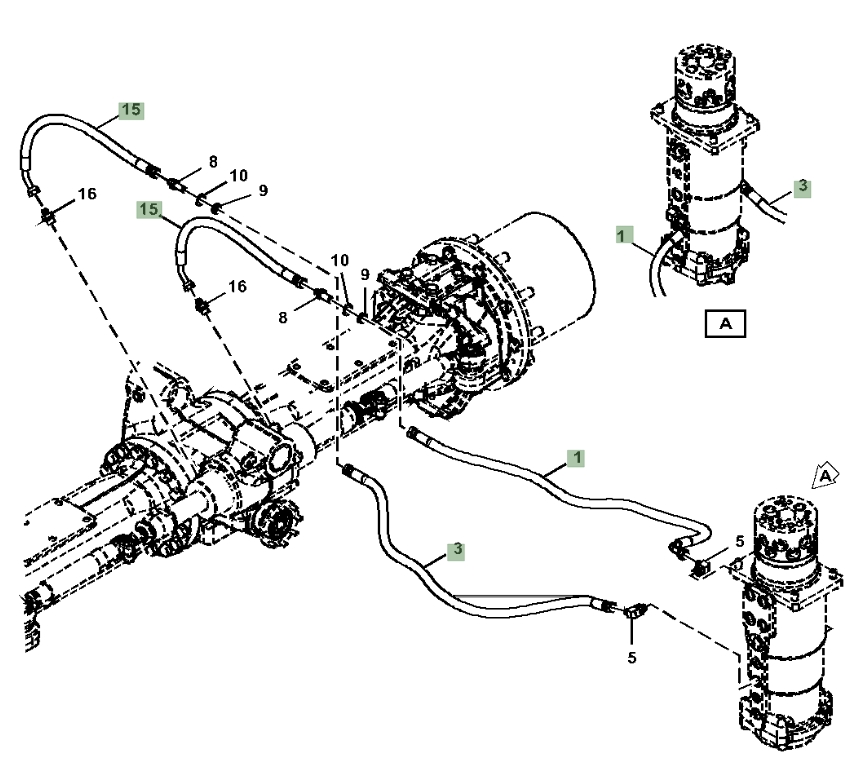 Hitachi ZX190W-5N installation diagram showing hydraulic hose 4305229 at Pipe No. 3