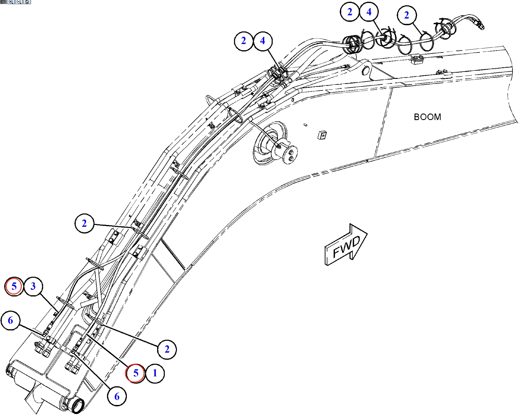 Caterpillar CAT®313F installation diagram showing hydraulic hose 455-3506 at Pipe No. 5