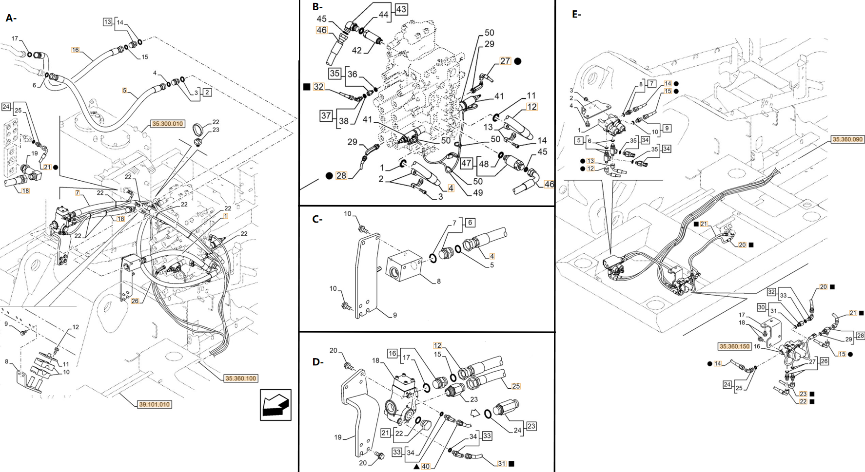 Case CX240E NHD installation diagram showing hydraulic hose KHJ2199 at Pipe No. E13-B28