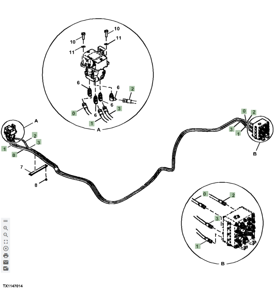 Hitachi ZX870LC-5G installation diagram showing hydraulic hose 4698541 at Pipe No. 0