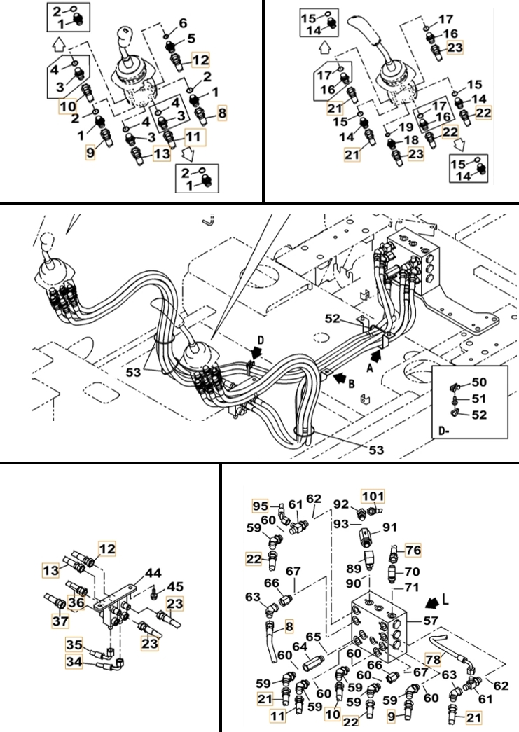Case CX490C LC installation diagram showing hydraulic hose 159213A1 at Pipe No. 23