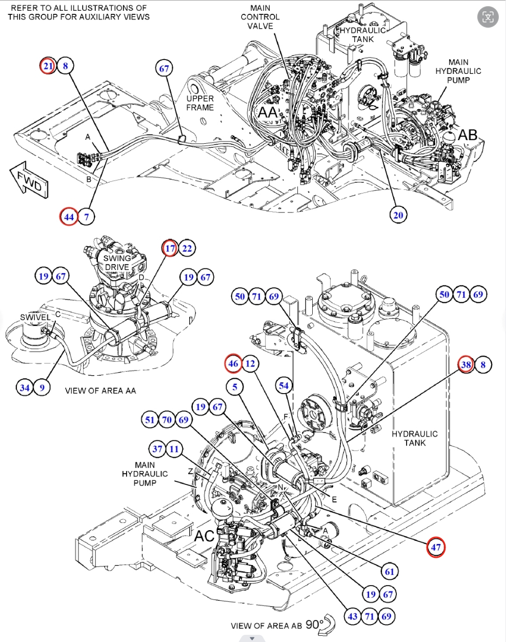 Caterpillar CAT®313D2 LGP installation diagram showing hydraulic hose 104-8973 at Pipe No. 17