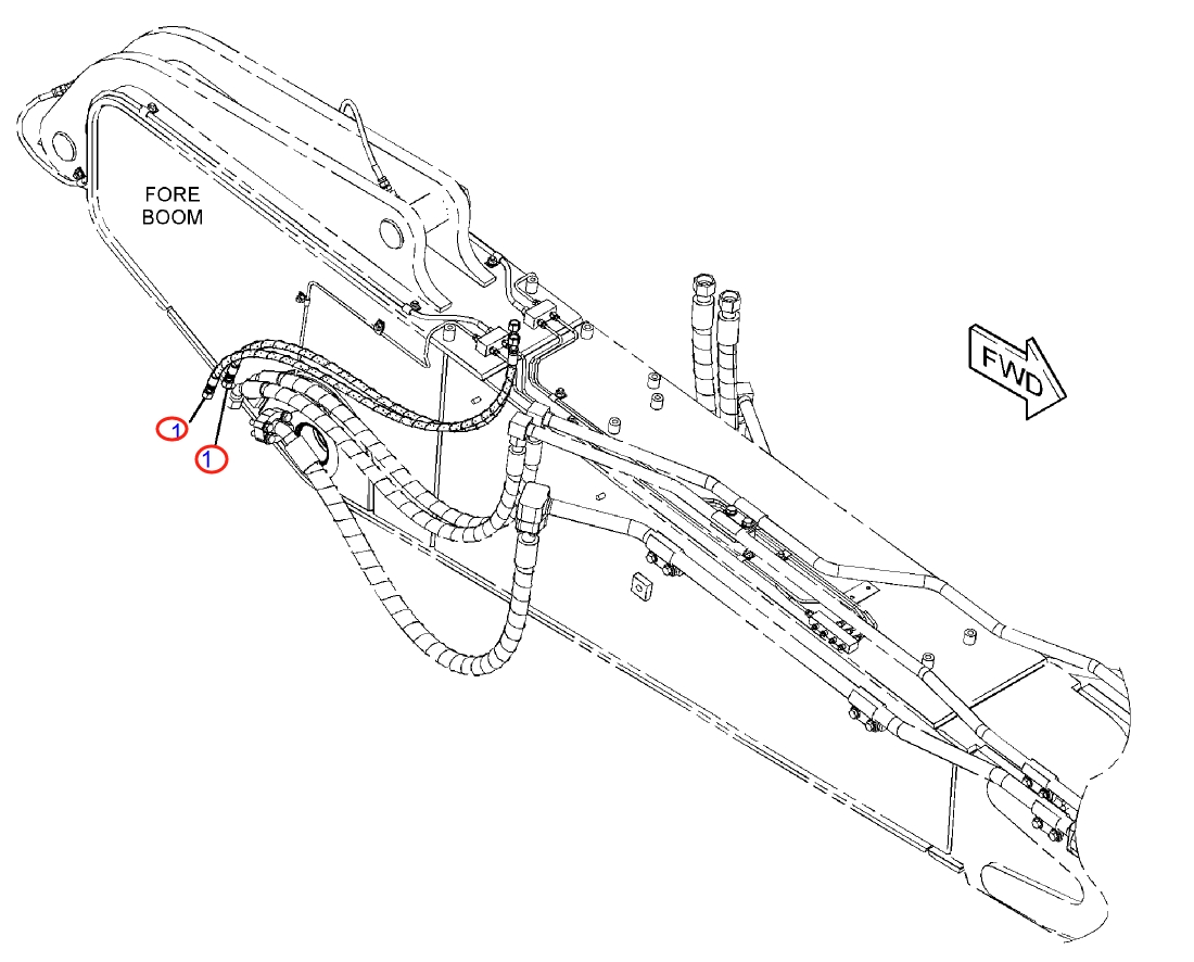 Caterpillar CAT®318F installation diagram showing hydraulic hose 423-2873 at Pipe No. 1
