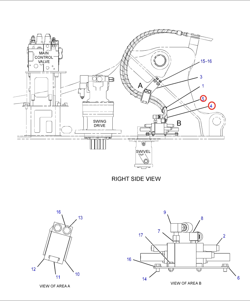Caterpillar CAT®316E L installation diagram showing hydraulic hose 361-8966 at Pipe No. 5