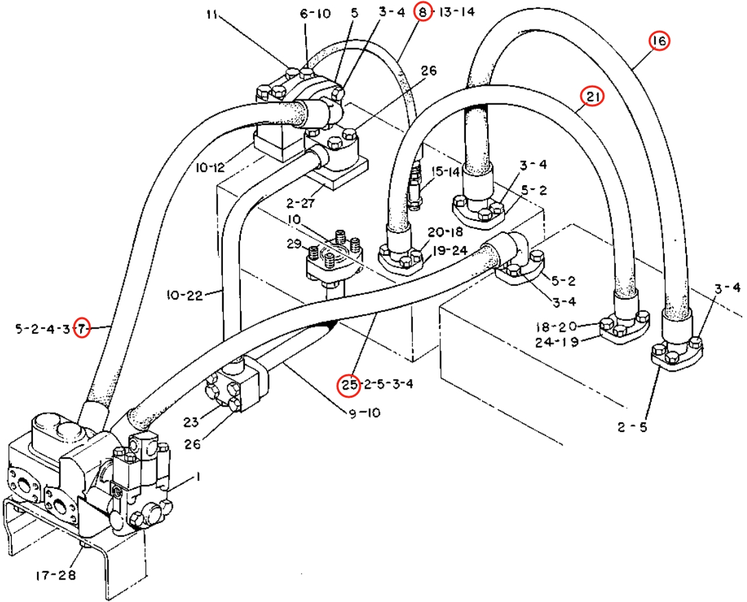 Caterpillar CAT®229 installation diagram showing hydraulic hose 8K-3219 at Pipe No. 21