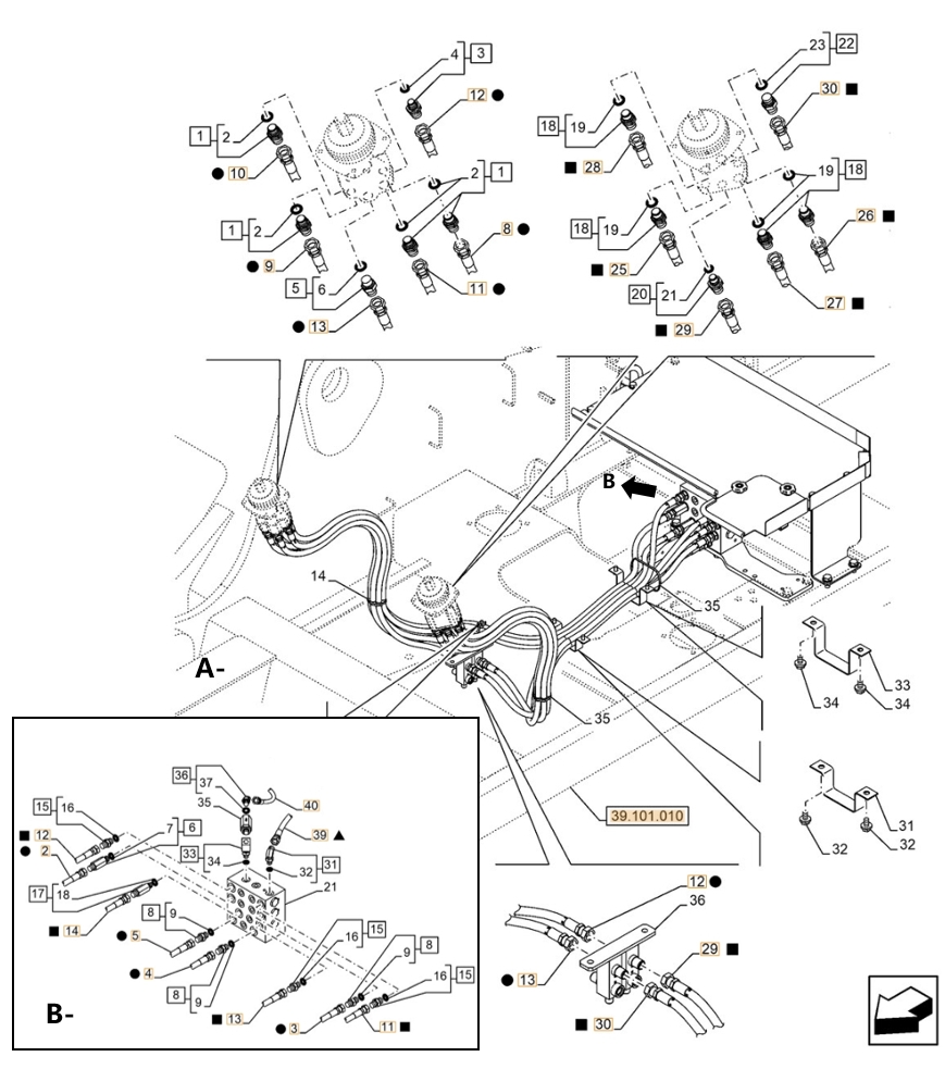 Case CX300E NLC installation diagram showing hydraulic hose 159211A1 at Pipe No. A9-B3