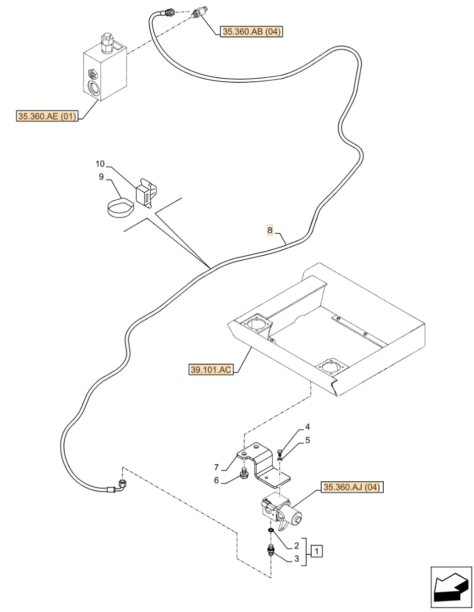 Case CX300D NLC installation diagram showing hydraulic hose KHJ11480 at Pipe No. 8