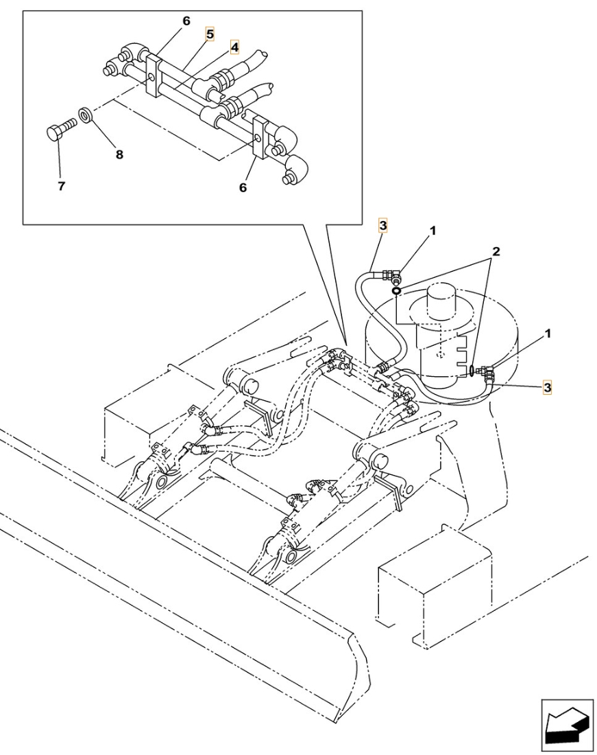 Case CX130C W/B installation diagram showing hydraulic hose KAV0390 at Pipe No. 3