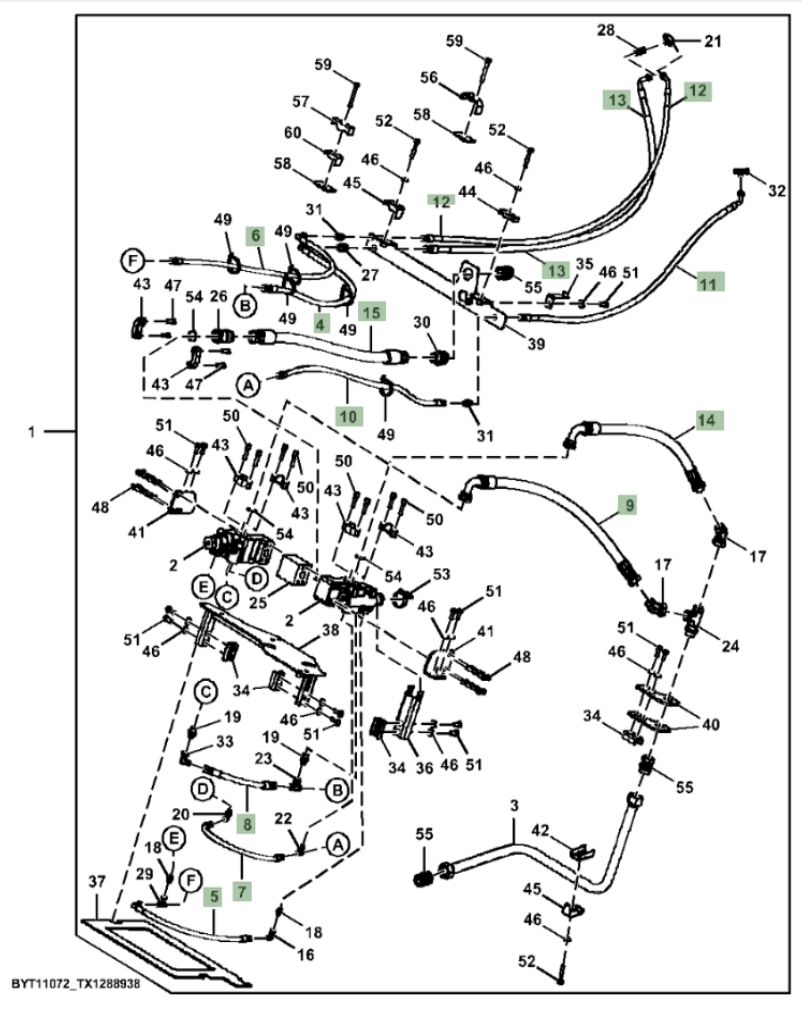 Hitachi ZX370FLC-FE-6N installation diagram showing hydraulic hose 4636420 at Pipe No. 5