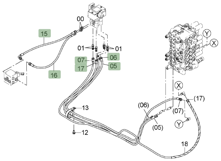 Hitachi ZX75US-3 installation diagram showing hydraulic hose 4436352 at Pipe No. 16