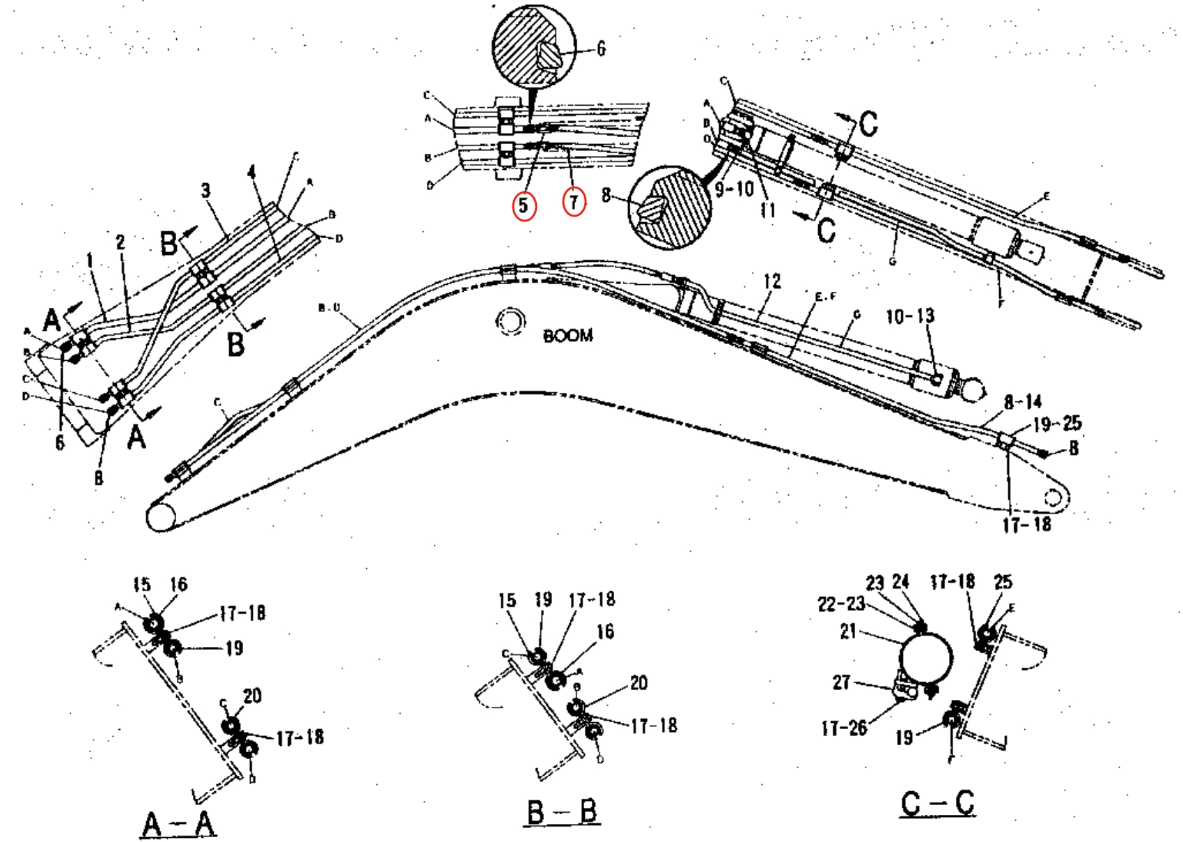Caterpillar CAT®315-A L installation diagram showing hydraulic hose 4I-3823 at Pipe No. 5