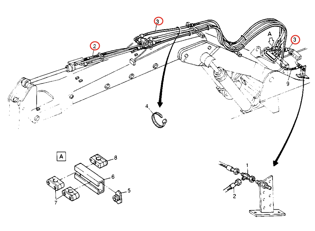 Caterpillar CAT®214B installation diagram showing hydraulic hose 8U-2664 at Pipe No. 2