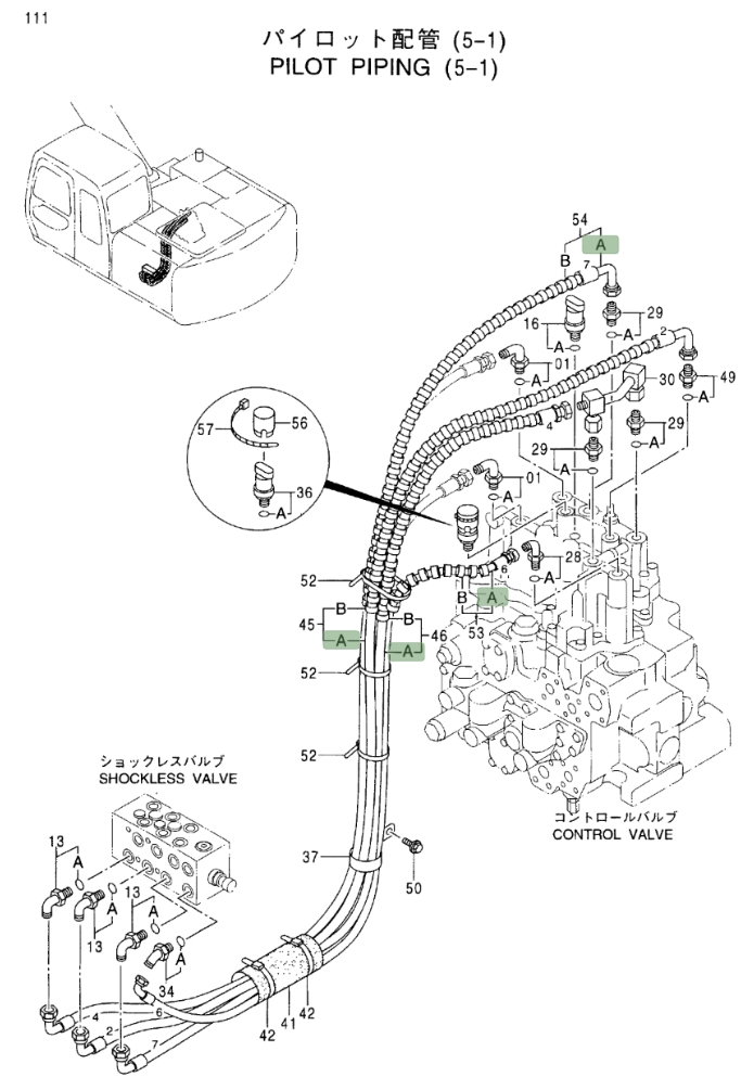 Hitachi EX160LC-5 installation diagram showing hydraulic hose 4346061 at Pipe No. 46A