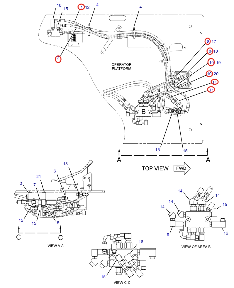 Caterpillar CAT®316E L installation diagram showing hydraulic hose 176-4768 at Pipe No. 8