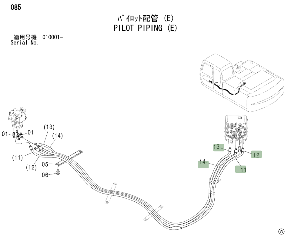 Hitachi ZX230LC installation diagram showing hydraulic hose 4431842 at Pipe No. 12