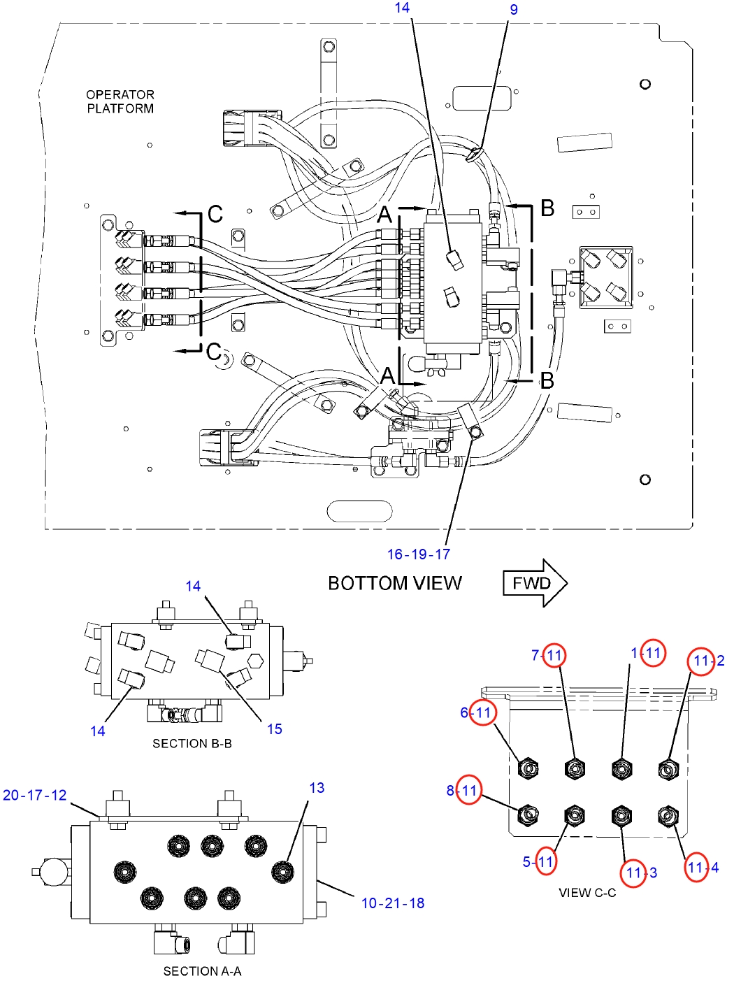 Caterpillar CAT®312D2 GC installation diagram showing hydraulic hose 275-1538 at Pipe No. 11