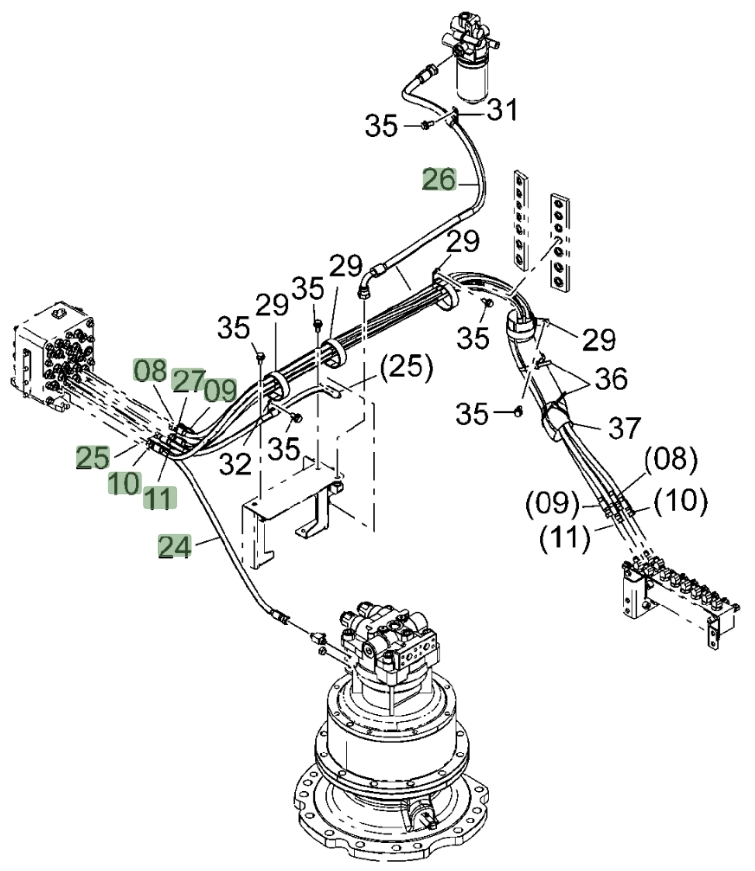 Hitachi ZX650LC-3 installation diagram showing hydraulic hose 4644150 at Pipe No. 11