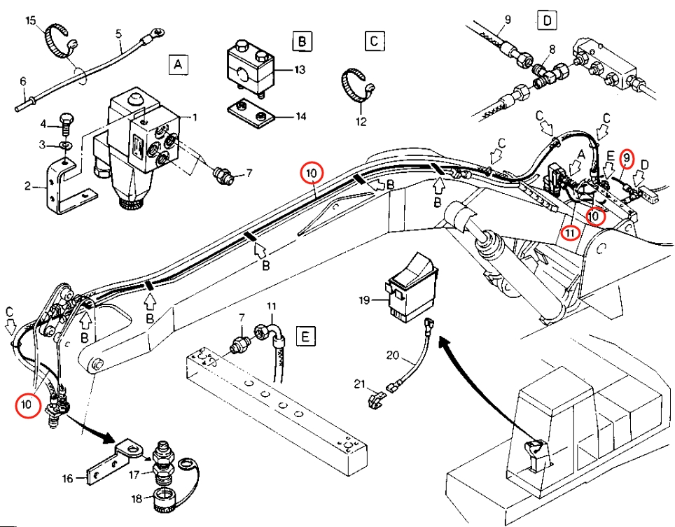 Caterpillar CAT®224B installation diagram showing hydraulic hose 8U-2653 at Pipe No. 10