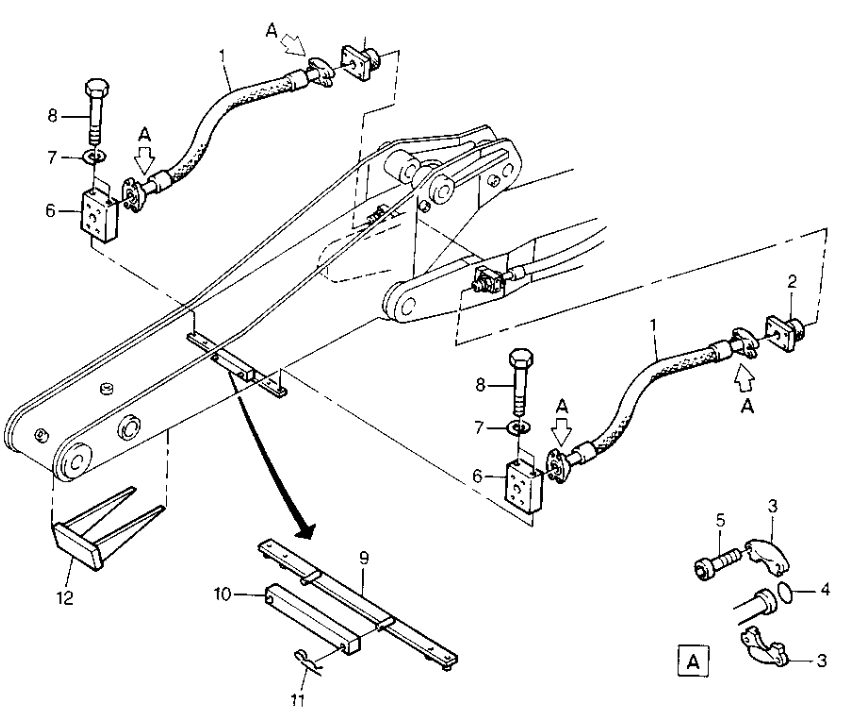 Caterpillar CAT®212B installation diagram showing hydraulic hose 8U-6204 at Pipe No. 1