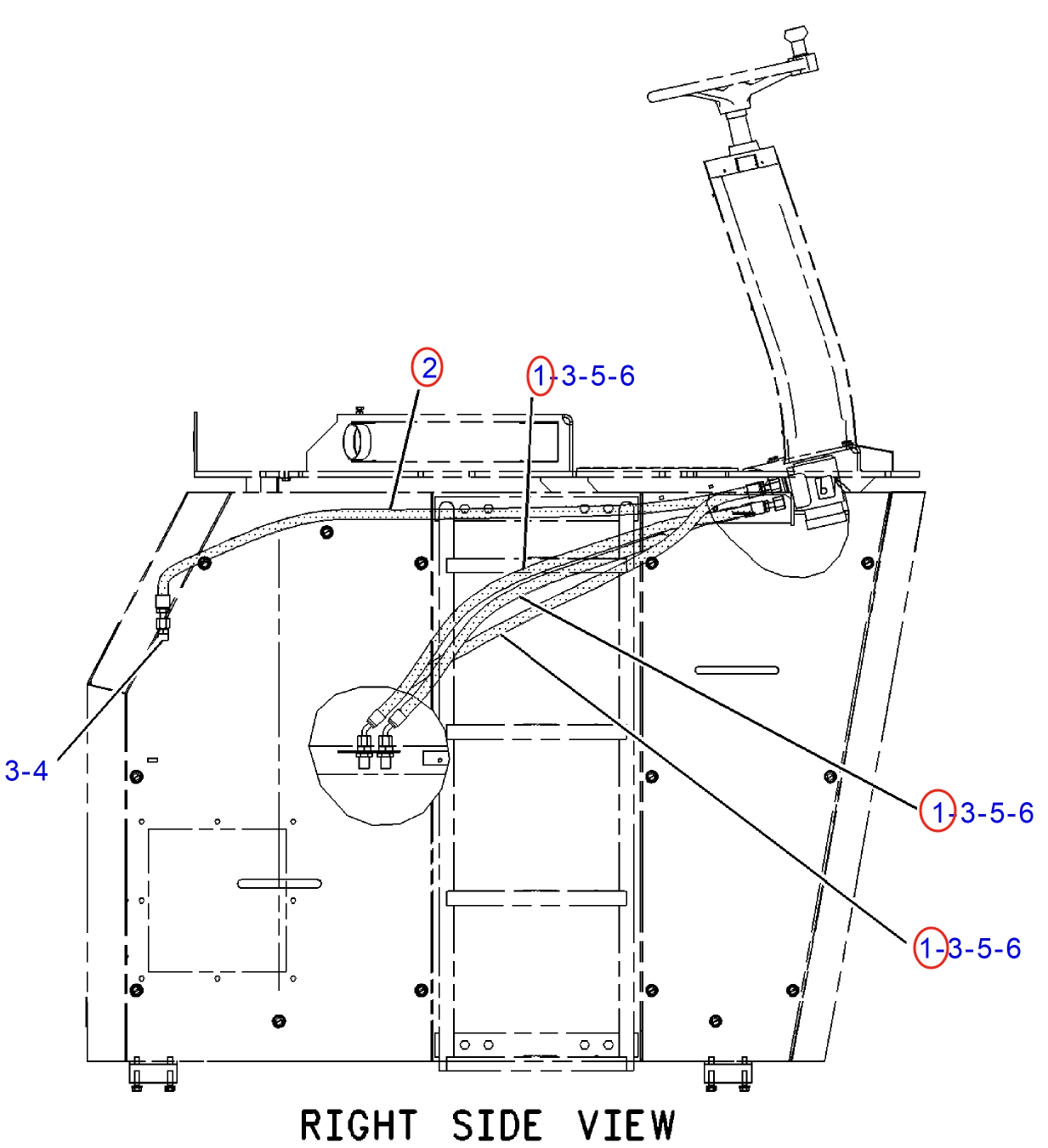 Caterpillar CAT®M312 installation diagram showing hydraulic hose 143-4730 at Pipe No. 2
