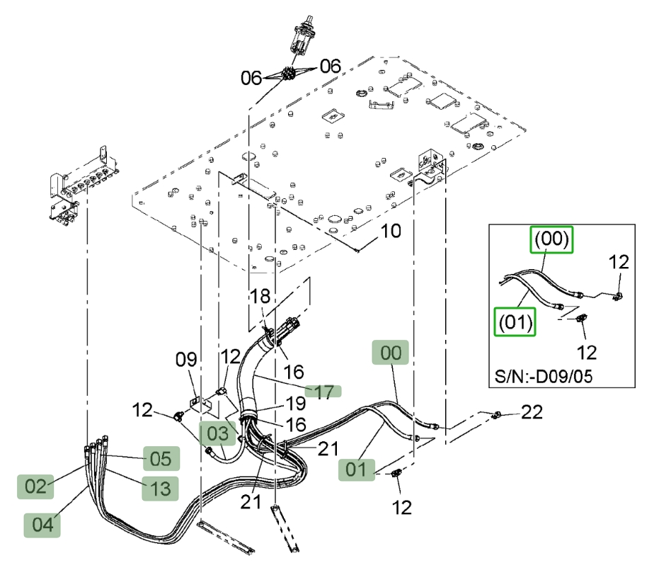 Hitachi ZX450LC-3 installation diagram showing hydraulic hose 4635258 at Pipe No. 3