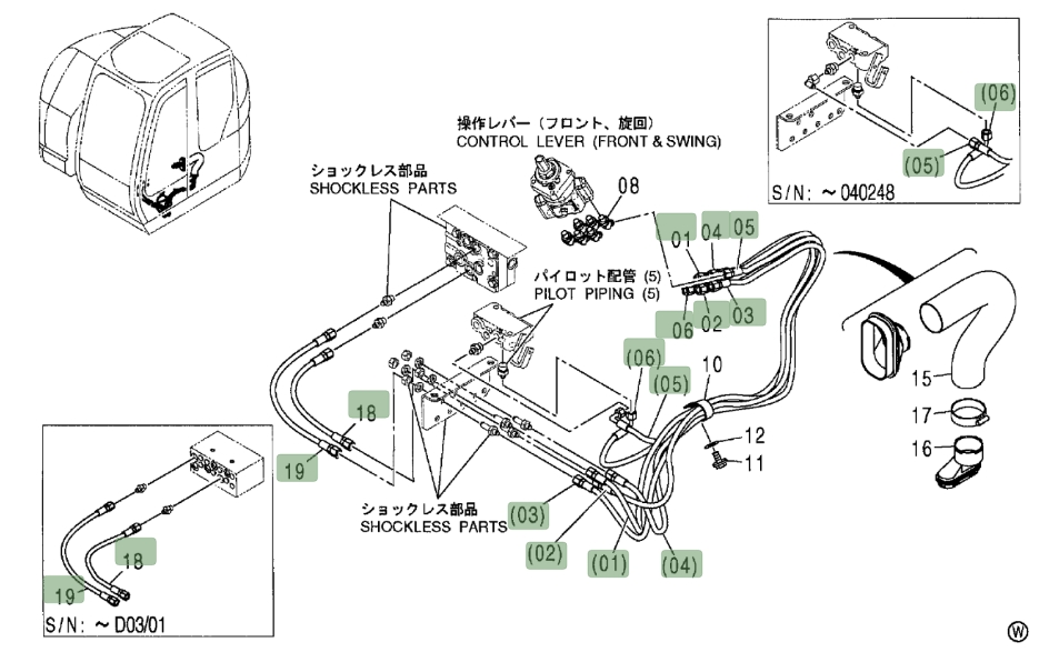 Hitachi ZX75US installation diagram showing hydraulic hose 4471875 at Pipe No. 2