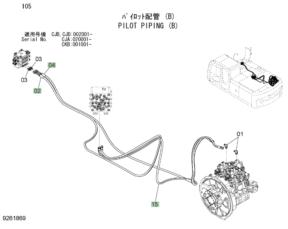 Hitachi ZX220W-3 installation diagram showing hydraulic hose 4651714 at Pipe No. 4