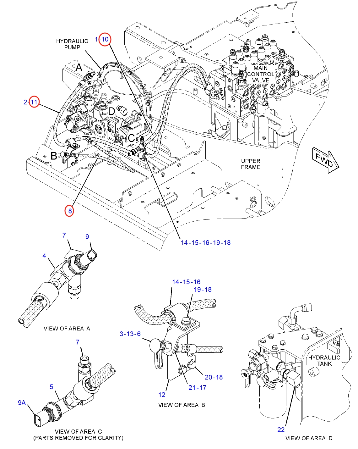 Caterpillar CAT®313F installation diagram showing hydraulic hose 292-7176 at Pipe No. 8