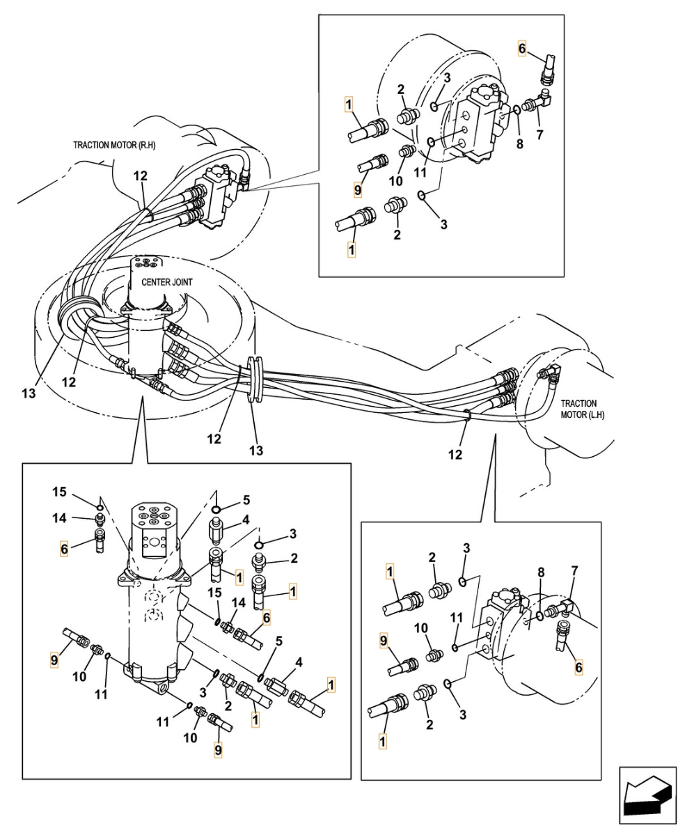 Case CX370C installation diagram showing hydraulic hose KAJ3508 at Pipe No. 6